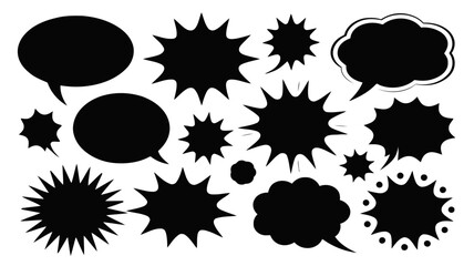 Vector assorted speech bubbles and starburst shapes arranged in a clustered graphic design element style layout on transparent background