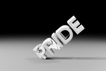 床に衝突して壊れるPRIDEの文字