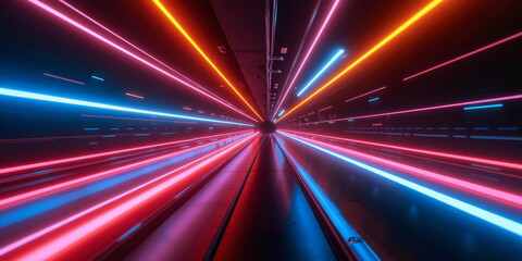 Night city drive, vivid lights glow. Urban fast rush, sleek blur motion Neon metro vibe. Rapid speed way future, ultra modern cyber tech design Blue ray tunnel flash Ai blaze. car light line long road
