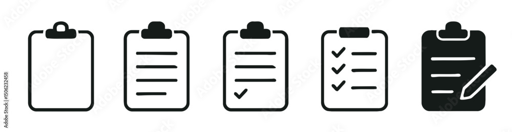 Poster vector various clipboards with paper sheets displaying different states of completion and a writing 