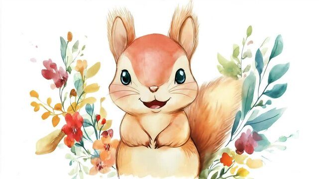 Cute squirrel with flowers