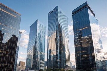 Fototapeta premium Reflective Skyscrapers and Modern Business Office Buildings