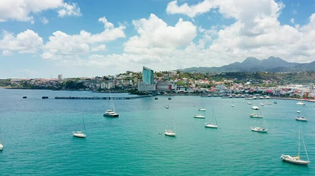 Fort de France skyline panning in Martinique, France. Fort de France is a commune and the capital city of Martinique, an overseas department and region of France located in the Caribbean.