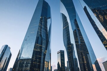 Obraz premium Vast Reflective Towers in Dynamic Business Environments