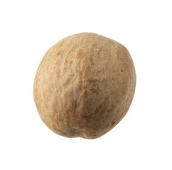 One whole nutmeg in air isolated on white