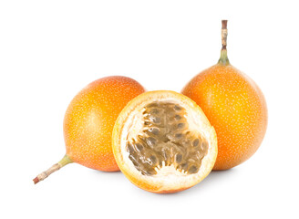Ripe yellow passion fruits isolated on white