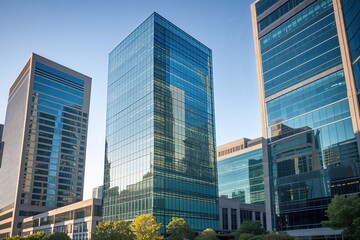 Modern Glass Facade Buildings in Urban Business Center Design