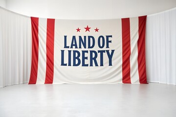 Land of liberty banner with red stripes and stars hanging in a studio
