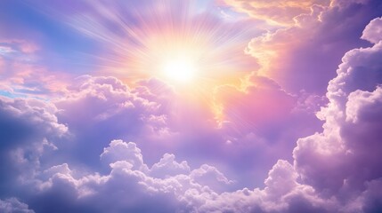 Heavenly Sunset Rays Through Clouds,  Serene Spiritual Sky Background
