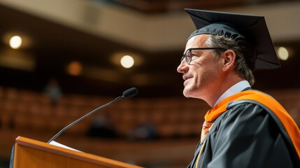Fototapeta premium Graduation Speaker at Podium Addressing Audience