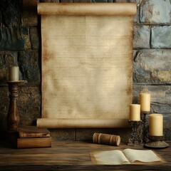 Aged parchment scroll on stone wall
