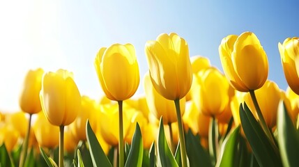 Vibrant Yellow Tulip Field in Sunny Spring