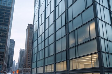 Obraz premium Frosted Glass Windows on Modern Skyscraper in Cold Urban Downtown Setting