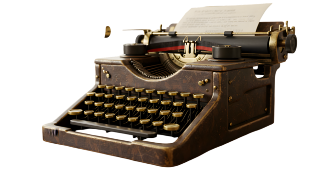 Detailed 3D Render of a Vintage Typewriter with Brown and Gold Detailing