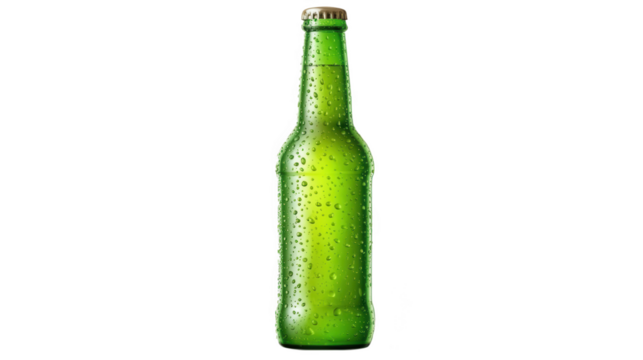 Green Glass Beer Bottle with Condensation
