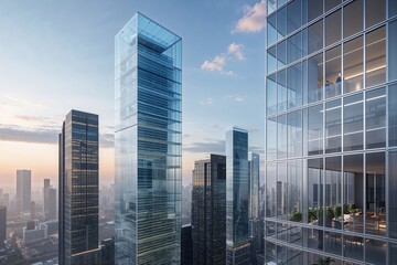 Fototapeta premium Innovative Urban Approaches for Glass Skyscrapers and Sustainable Corporate Architecture