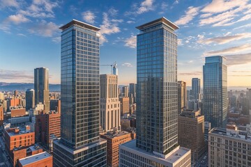 Obraz premium Dynamic Urban Office Towers in Vibrant Cityscape
