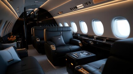 Luxurious Seating in a Private Jet Cabin