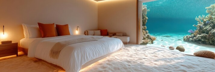 Luxurious bedroom with a breathtaking underwater view.