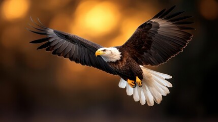 Majestic Bald Eagle Soaring Through Golden Light