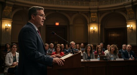 Politician Addressing Audience in Grand Hall