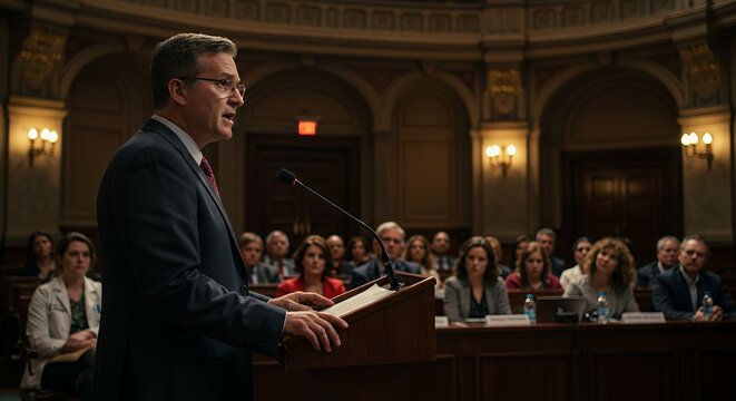 Politician Addressing Audience in Grand Hall