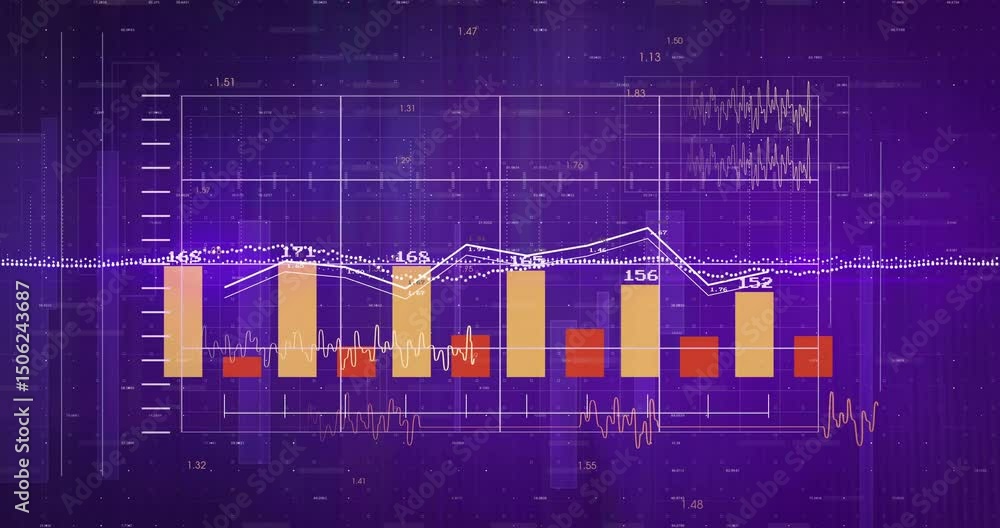 Poster on playback start gold and red bars sliding with white trend line extending showing data changes