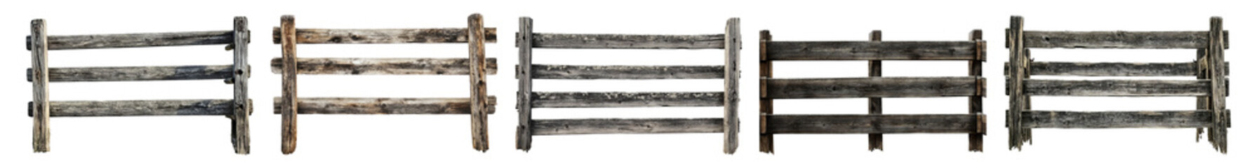 Fototapeta premium Rustic Wooden Fence Panels with Weathered Finish and Texture Detail Isolated Transparent Background