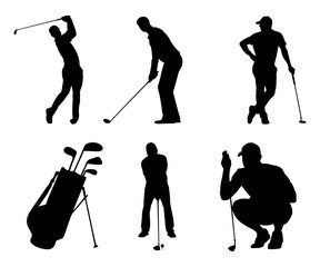 Obraz premium silhouettes of golf players vector,silhouette of golfer in white background,vector illustration of golfer