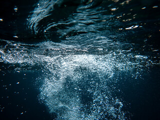 Bubbles under the sea in the crystal clear green sea water. Mediterranean sea bubbles, Air bubbles...