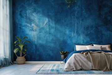 Vibrant Picture of the Modern Bedroom and Blue Wall Texture Background