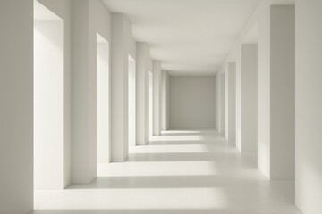 Fototapeta premium 3D Rendering White Corridor Pillars Background Render AI Generated Image Architectural Space Minimalist Design Clean Lines Perspective View Interior Scene