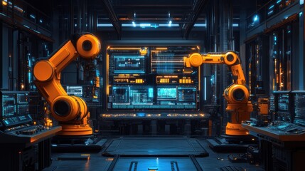 Fototapeta premium Futuristic Robotic Factory Control Room