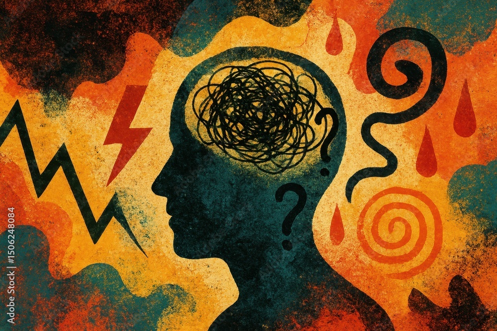 Poster abstract illustration concept exploring the complexities of mental disorders and inner struggles