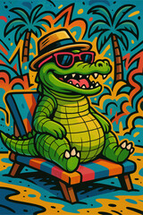 Obraz premium Crocodile cartoon graffiti ve...