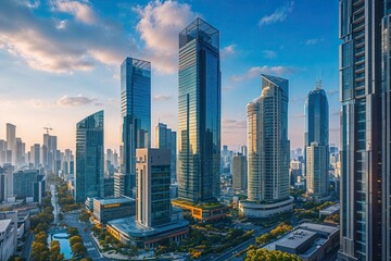 Dynamic City Panorama Featuring High-Rise Companies in an Urban Setting
