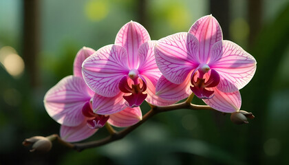 pink orchid on green background