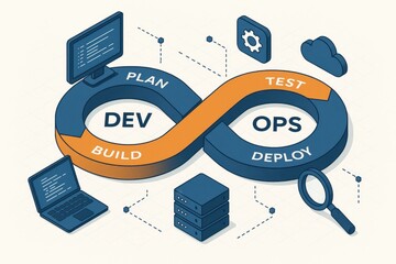 DevOps Software Development Operations Infinity Symbol, Isometric Design
