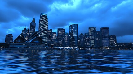 Fototapeta premium Dark blue city skyline at dusk