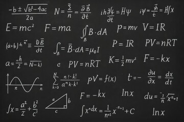 Blackboard Inscribed with Scientific Formulas and Calculations