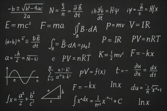 Blackboard Inscribed with Scientific Formulas and Calculations