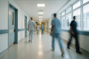Modern Hospital Corridor with a Long Exposure Effect Creating a Sense of Movement