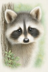Obraz premium Young Raccoon Portrait Pastel Wildlife Painting