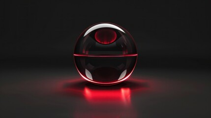 3d render, abstract modern minimal background red neon lights, reflection inside glass ball.