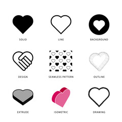Each heart shape icon has its own creative design, and each design can meet the needs of different jobs.