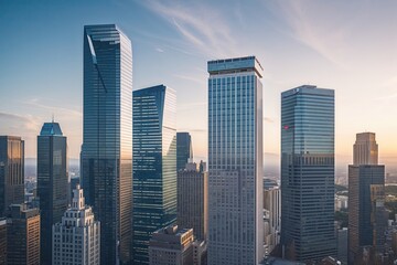 Obraz premium groups of corporate skyscrapers in an urban city landscape