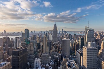 Obraz premium Wide-Angle View of Manhattan�s Bustling Financial District and City Skyline