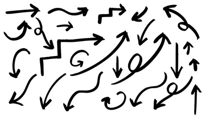 手書き風の矢印のイラストセット(黒)