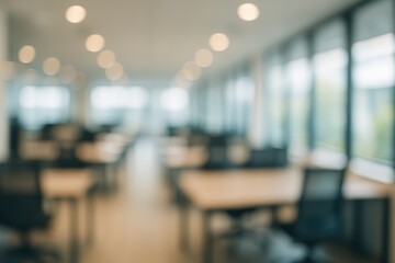 Beautiful Defocused Office Background Interior Panoramic View Blurred Workspace Professional Setting Backdrop Template Bokeh Effect Modern Corporate Environment