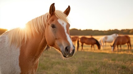 Obraz premium Palomino Horse Portrait at Golden Hour in Pasture